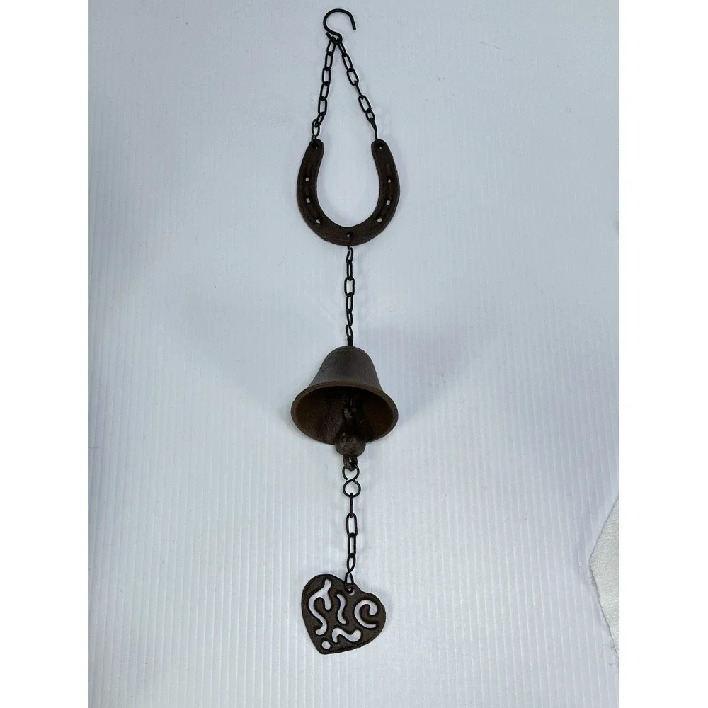 Cast Iron Horseshoe Bell Heart Western Wind‎ Chime Rustic Farmhouse Decor 20